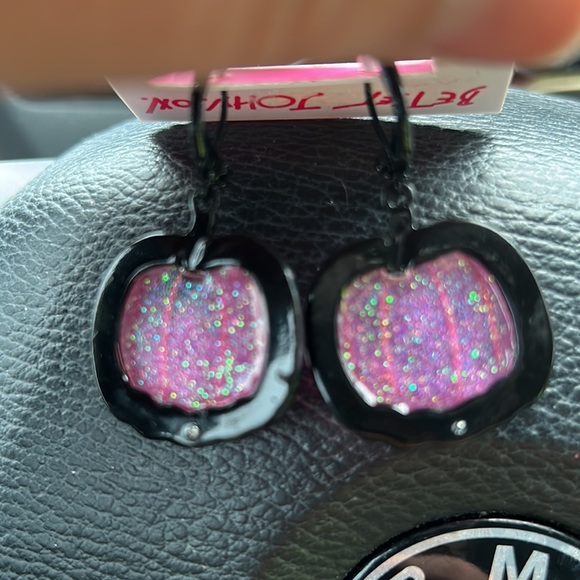 Betsey Johnson Purple Faux Stone Pumpkin Earrings - Picture 2 of 2